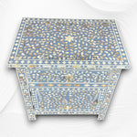 MOP Inlay Bedside Floral 1 Drawer 1 Door Pale Blue 1