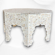MOP Inlay Floral Octagonal Coffee Table White 2