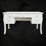 Mother of Pearl Inlay Curved 5 Drawer Floral Desk White 6