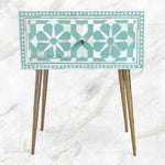 Moroccan Bone Inlay 1 Drawer Bedside Green 5