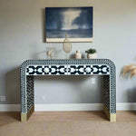 Moroccan Bone Inlay Waterfall 2 Drawers Console Black 1