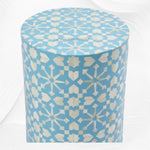 Moroccan Bone Inlay Round Side Table Aqua 1