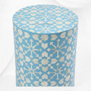 Moroccan Bone Inlay Round Side Table Aqua 1