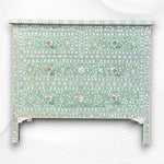 Mother of Pearl Inlay Floral Chest of Four Drawers Mint Green 4