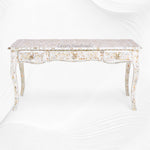 Mother Of Pearl Inlay Long Curved Leg Desk White 6