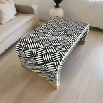 Optical waterfall bone inlay coffee table with black and brass base