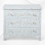 Pale Blue Mother Of Pearl Inlay 3 Drawer Chest Floral