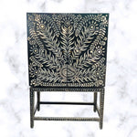 Peacock Design Bone Inlay Bar Cabinet Black 1