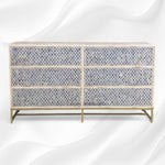 Quatrefoil Colored Bone Inlay Chest of 6 Drawers Blue 4