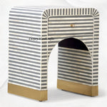 Luxury Bone Inlay Bedside Table – Grey Striped 1 Drawer Nightstand for Elegant Interiors