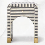 Sadie Grey Striped Bone Inlay Nightstand – Handcrafted Bedside Table with Storage
