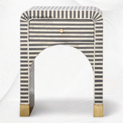 Sadie Grey Striped Bone Inlay Nightstand – Handcrafted Bedside Table with Storage