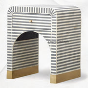 Handcrafted Grey Bone Inlay 1 Drawer Bedside Table – Striped Nightstand with Storage