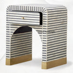 Sadie Bone Inlay Bedside Table in Grey Stripes – Stylish Wooden Nightstand with Drawer