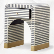 Sadie Bone Inlay Bedside Table in Grey Stripes – Stylish Wooden Nightstand with Drawer