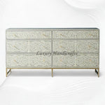 Scroll Vine Bone Inlay 6 Drawer Dresser Grey 1