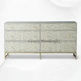 Scroll Vine Bone Inlay 6 Drawer Dresser Grey 1
