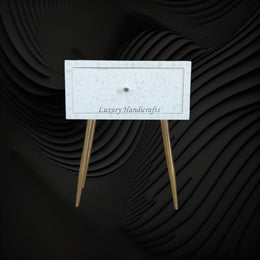 Scroll Vine Bone Inlay White Bedside Table