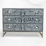 Scroll Vine Bone Inlay Chest of 3 Drawers Black 6