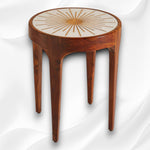 Starburst Marble Brass Inlay Round Side Table White 3