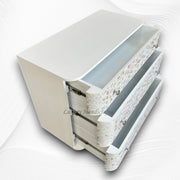 Targua MOP Inlay 3 Drawer Chest White Metal 3