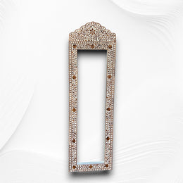 Teakwood Inlay Crested Floor Mirror Beige