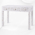 White Mother Of Pearl Inlay Floral 3 Drawer Console Table 4