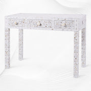 White Mother Of Pearl Inlay Floral 3 Drawer Console Table 4