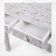 White Mother Of Pearl Inlay Floral 3 Drawer Console Table 1