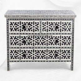 Abstract Bone Inlay Chest of 4 Drawers Black