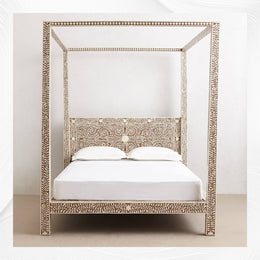 Bone Inlay Four Poster Bed Brown