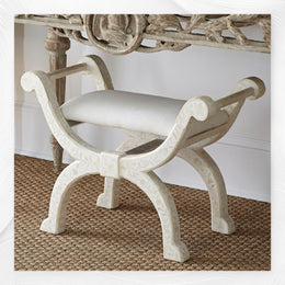 Bone Inlay Jenny Stool Floral Design White