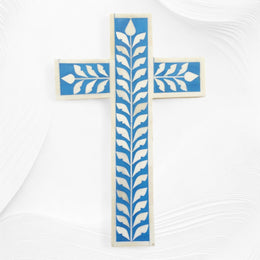 Bone Inlay Leaf Cross Blue