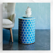 Bone Inlay Round Stool Honeycomb Design Turquoise