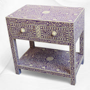 Dark Lavender Bone Inlay 2 Drawer 1 Shelf Bedside