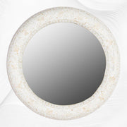 Floral Bone Inlay Round Mirror White