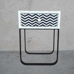 Fusion Chevron Bone Inlay Bedside Table in Black - Modern Nightstand