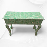 Geometric Bone Inlay 2 Drawer Curved Console Green