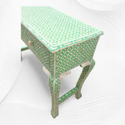 Geometric Bone Inlay 2 Drawer Curved Console Green