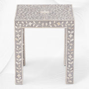 Grey Bone Inlay Floral Side Table