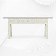 Grey Geometric Bone Inlay 3 Drawer Console Long Edges