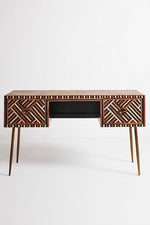 Bone Inlay Optical 2 Drawer Desk Brown 1