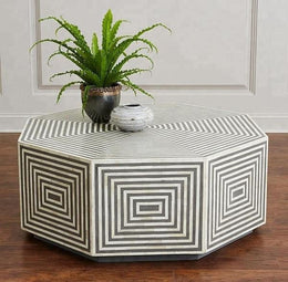 Octagonal Bone Inlay Coffee Table Grey