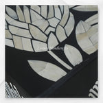 Luxury black bar cabinet with geometric bone inlay pattern