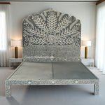 Peacock Mother of Pearl Inlay Bed in Dark Grey Finish