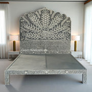Peacock Mother of Pearl Inlay Bed in Dark Grey Finish