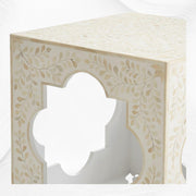 Quatrefoil Bone Inlay Side Table White Floral