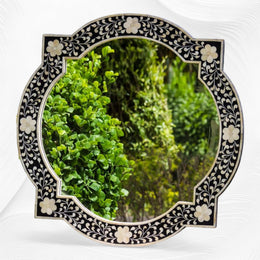 Quatrefoil Floral Bone Inlay Mirror Black
