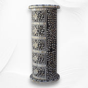 Round Side Table Mother of Pearl Inlay Black Floral