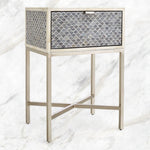 Grey bone inlay nightstand with scallop pattern – elegant bedside table